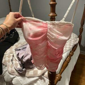 Pink and White mesh bra top